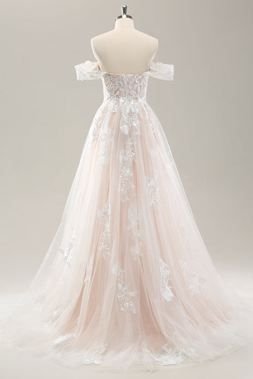 Biała Koronkowe Suknie Ślubne W Kształcie Litery A z Odkrytymi Ramionami